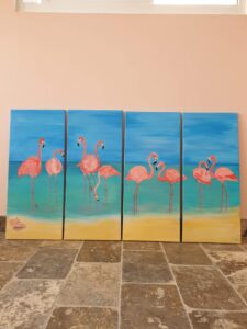 Flamingos op beach 4 luik