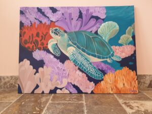 Schildpad tussen koraal